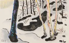 Karl Schmidt-Rottluff, Birkenstämme im Schnee, Frühe 1940, Pastel