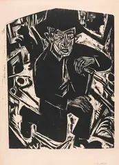 Sitzender junger Bauer by Ernst Ludwig Kirchner, 1920, Woodcut, sold Dec 2014