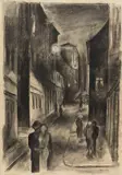 Albert Birkle, Nächtliche Straßenszene in Stettin, 1930, Charcoal drawing