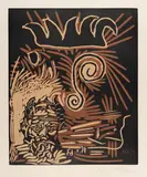 Pablo Picasso, Faune et vieux roi (Le vieux Bouffon), 1963, Linocut in colors