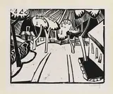 Karl Schmidt-Rottluff, Dorfstraße mit blühenden Kastanien, 1919, Woodcut