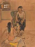 Max Pechstein, Zwei Frauen und ein Kleinkind (Firenze), 1913, Watercolor