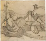 Adolf Hölzel, Segelboote vor Knokke, 1913, Charcoal drawing