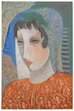 Béla Kádár, Mädchen mit geneigtem Blick (Frauenkopf), Um 1930, Gouache