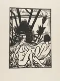 Erich Heckel, Zwei Sitzende am Strand, 1923, Woodcut