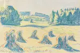 Max Pechstein, Blaue Kornpuppen auf einer Waldwiese, 1947, Pastel