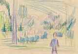 Gebirgslandschaft (Landschaft bei Davos, Landschaft mit Personen) by Ernst Ludwig Kirchner, Um 1925, Colored chalk drawing, sold Dec 2014