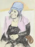 Georg Tappert, Sitzende Dame mit blauem Hut, Um 1920/1925, Pastel
