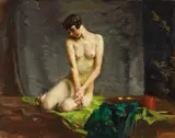 Rudolf Nissl, Kauernde (Akt auf grünem Tuch), Ca. 1920, Oil on canvas