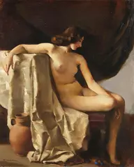 Rudolf Nissl, Sitzender weiblicher Akt in elegischer Stimmung, Um 1925/1930, Oil on canvas