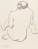 Josef Scharl, Hockender weiblicher Rückenakt nach rechts, 1933, Brush and India ink