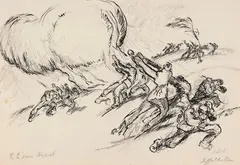 Otto Hohlt, Landung des Fesselballons, 1915, India Ink