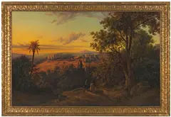 Otto Georgi, Blick auf Bethlehem mit Flucht nach Ägypten, 1856, Oil on canvas
