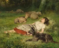 Évariste Carpentier, Schlafende Schäferin, 1882, Oil on panel