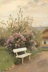 Jan Stanislawski, Die weiße Gartenbank, Ca. 1880/90, Oil on canvas