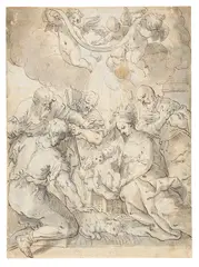 Hans Rottenhammer, Anbetung der Hirten, Um 1605-1608, Pen and ink drawing