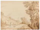 Jacob Philipp Hackert, A Piperno, 1782, Brush and ink drawing