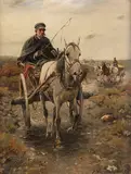 Kutschfahrt by Alfred Wierusz-Kowalski, Ca. 1890/1900, Oil on panel, sold Nov 2014