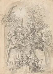 Johann Anwander, Entwurf für ein Deckengemälde, Pen and ink drawing