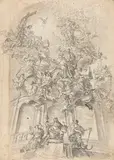 Johann Anwander, Entwurf für ein Deckengemälde, Pen and ink drawing