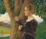 Rudolf Riemerschmid, Junge Frau in violettem Samtkleid, Ca. 1910/20, Oil on panel
