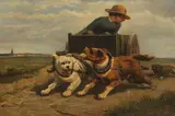 Henriëtte Ronner-Knip, Junge mit Hundewagen, Ca. 1850/60, Oil on panel