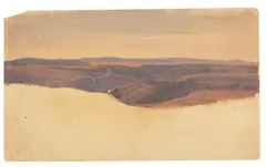 Carl Schweich, Landschaftsstudie im Abendlicht, Gouache