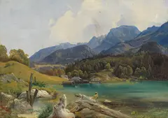 Leopold Rottmann, Königssee mit dem Einschiffungsplatz, Ca. 1830, Oil on paper