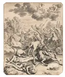 Willem van Mieris, Die Bestrafung der Niobe, 1691, Brush and ink drawing