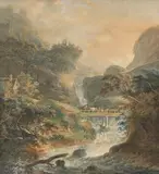 Peter Birmann, Landschaft mit reißendem Bach im Juragebirge, Um 1790, Watercolor