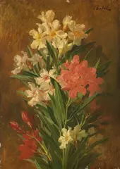 Pierre Adrien Chabal-Dussurgey, Rot und weiß blühender Oleander, Ca. 1840, Oil on canvas