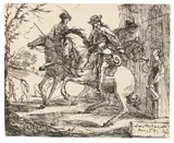 Hans Ulrich Franck, Drei Reiter vor einem Wirtshaus, 1656, Etching