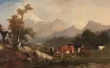 Jules Coignet, Alpenländische Szene mit Viehhirten, Um 1850, Oil on canvas