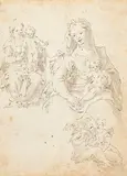 Hans Rottenhammer, Studienblatt Madonna mit Jesuskind und Engeln, Um 1595, Pen and ink drawing