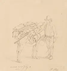 Peter von Hess, Maler mit Packesel auf Reisen, 1817, Pencil drawing
