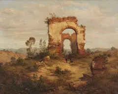 Albert Ludwig Trippel, Rastende Jäger vor Ruinen, Ca. 1840, Oil on canvas
