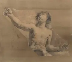 Ubaldo Gandolfi, Zugeschrieben - Männliche Aktstudie mit erhobenem rechten Arm, Chalk drawing