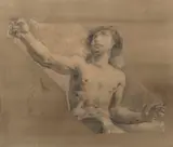 Ubaldo Gandolfi, Zugeschrieben - Männliche Aktstudie mit erhobenem rechten Arm, Chalk drawing