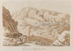 Luigi Basiletti, Landschaft mit Blick auf das Kloster San Benedetto bei Subiaco, Pen and ink drawing