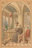 Karl Ballenberger, Der Hl. Albertus Magnus in seinem Studierzimmer, 1850, Brush and ink drawing