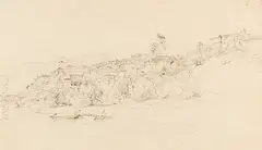 Eduard Wilhelm Pose, Blick auf Terracina, Ca. 1840, Pencil drawing