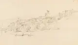 Eduard Wilhelm Pose, Blick auf Terracina, Ca. 1840, Pencil drawing