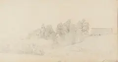Carl Schweich, Ansicht eines Dorfes, 1873, Pencil drawing