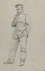 Anton von Werner, Kriegsgefangener mit Pfeife, Ca. 1870/71, Charcoal drawing