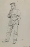 Anton von Werner, Kriegsgefangener mit Pfeife, Ca. 1870/71, Charcoal drawing