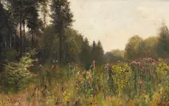 Ludwig Voltz, Waldlichtung mit Reh, Um 1900, Oil on paper