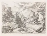 Paul Bril, Flusslandschaft mit Reisenden in der Campagna, 1590, Etching