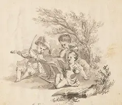 Jacob Wilhelm Mechau, Musizierende Kinder, Pen and ink drawing