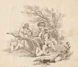 Jacob Wilhelm Mechau, Musizierende Kinder, Pen and ink drawing