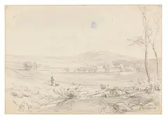Carl Schweich, Landschaftsstudie mit Spaziergänger, Wohl 1860, Pencil drawing